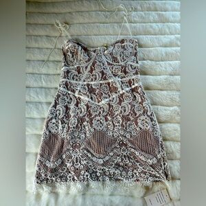 Lace Overlay Dress with Spaghetti Straps